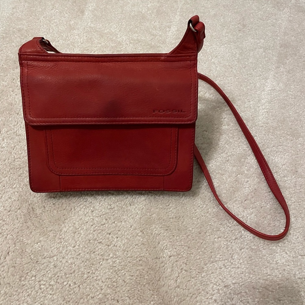 Fossil Organizer Crossbody, Bordeaux Leather, Red Brown Color